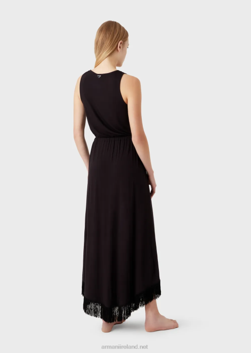 Women 086V16 Viscose Long Beach Dress With Fringing Armani Black