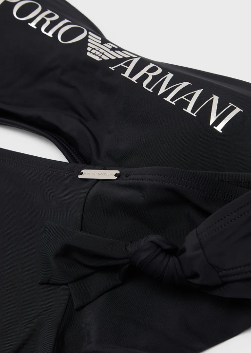 Women 086V1 Recycled Nylon Bandeau Bikini With Logo Armani Black