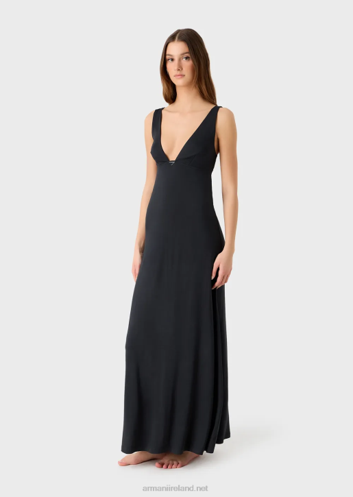 Women 086V20 Stretch-Viscose V-Neck Long Beach Dress Armani Black