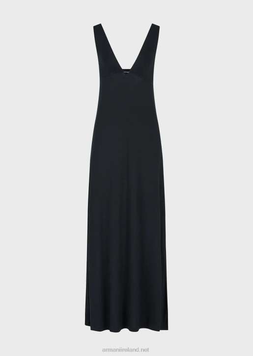 Women 086V20 Stretch-Viscose V-Neck Long Beach Dress Armani Black