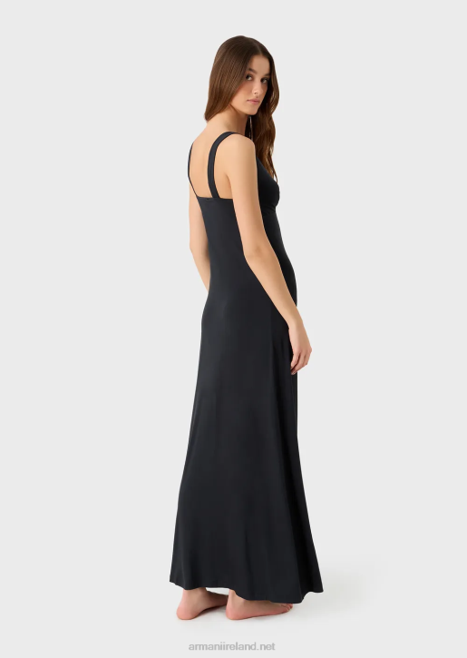 Women 086V20 Stretch-Viscose V-Neck Long Beach Dress Armani Black