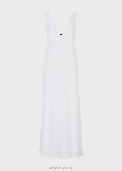 Women 086V21 Stretch-Viscose V-Neck Long Beach Dress Armani White