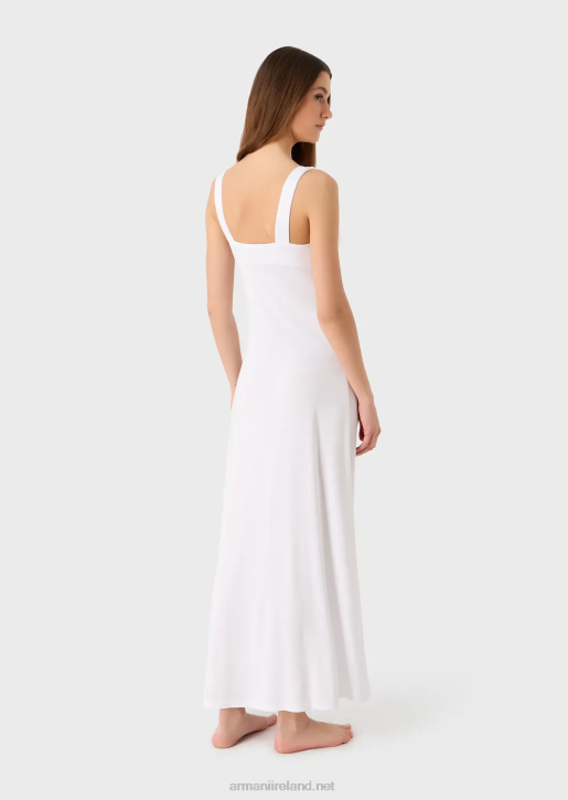 Women 086V21 Stretch-Viscose V-Neck Long Beach Dress Armani White