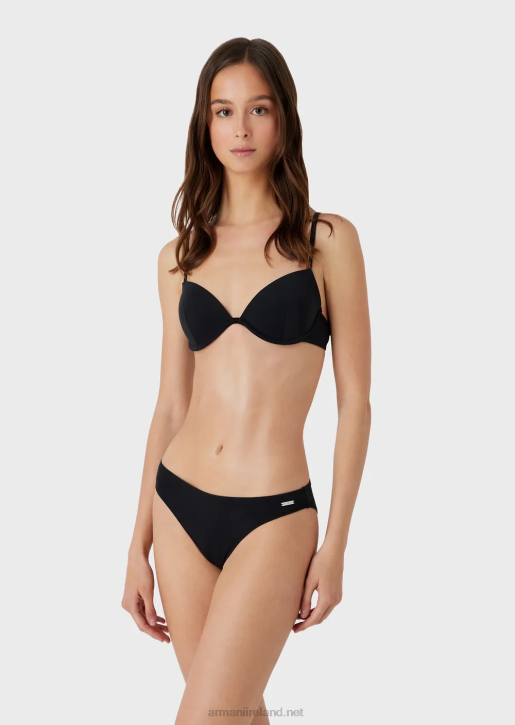 Women 086V3 Recycled Nylon Bikini With Sculpted Logo Top Armani Black