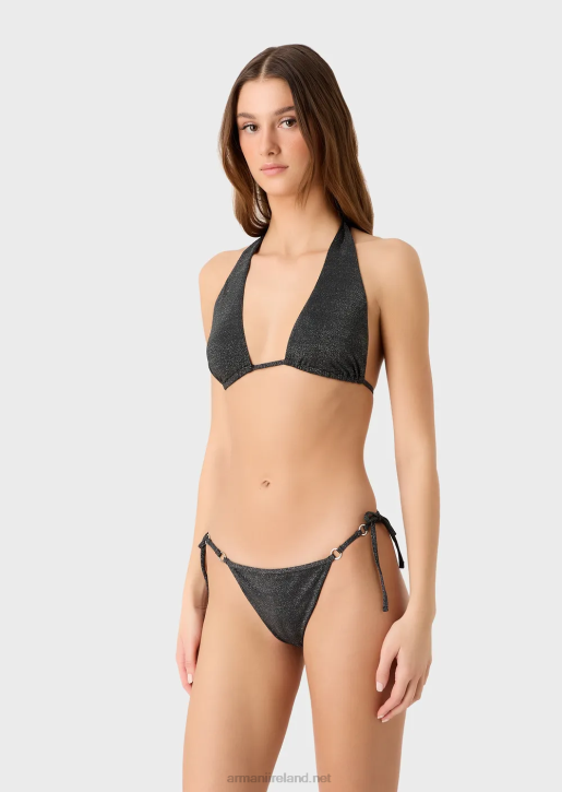 Women 086V7 Multifunctional Padded Triangle Bikini In Lurex Armani Black