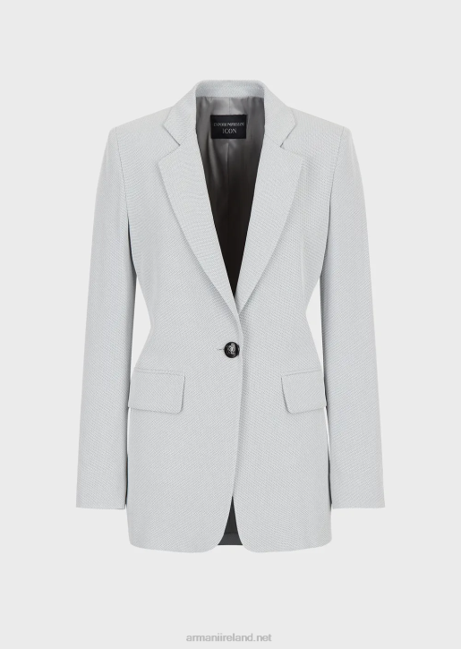 Women 086V2739 Lapel Blazer With Chevron Micro Pattern Armani Light Gray