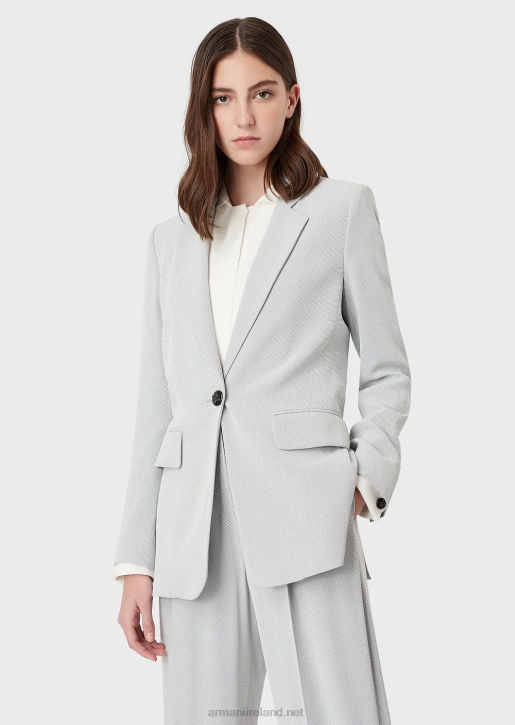Women 086V2739 Lapel Blazer With Chevron Micro Pattern Armani Light Gray