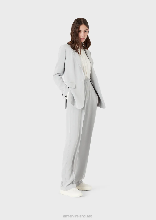 Women 086V2739 Lapel Blazer With Chevron Micro Pattern Armani Light Gray