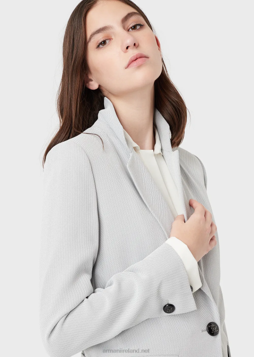 Women 086V2739 Lapel Blazer With Chevron Micro Pattern Armani Light Gray