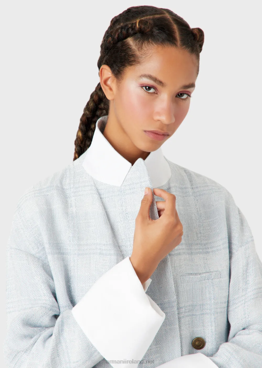Women 086V2740 Oversized, Double-Breasted Blazer In A Prince Of Wales Check Linen And Hemp Blend Armani Azure