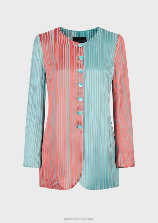 Women 086V2743 Long Tulip-Hem Jacket In Multi-Striped Organza Armani
