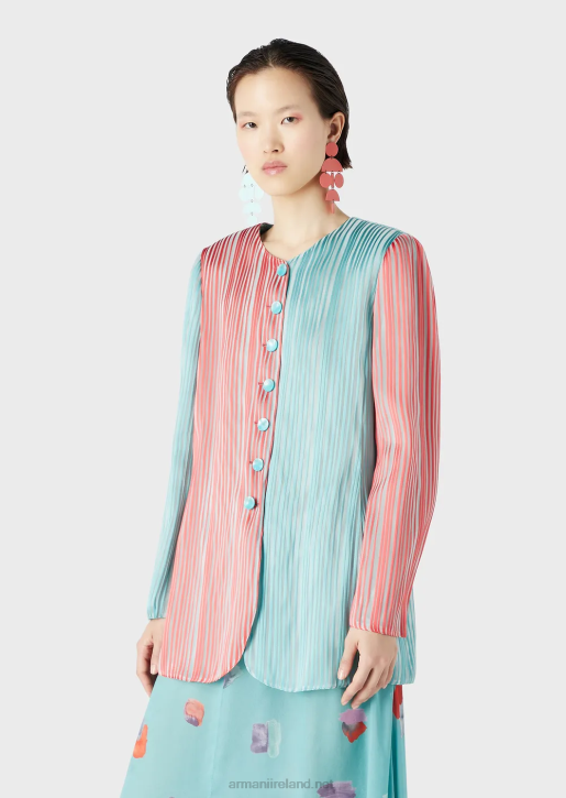 Women 086V2743 Long Tulip-Hem Jacket In Multi-Striped Organza Armani