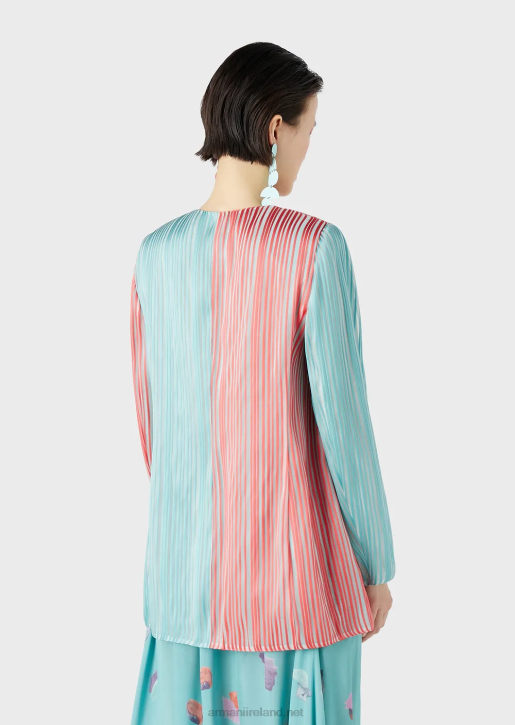 Women 086V2743 Long Tulip-Hem Jacket In Multi-Striped Organza Armani