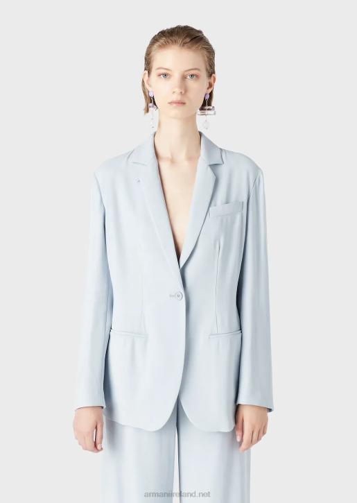 Women 086V28 Single-Breasted Jacket In Fluid Gabardine Armani Azure