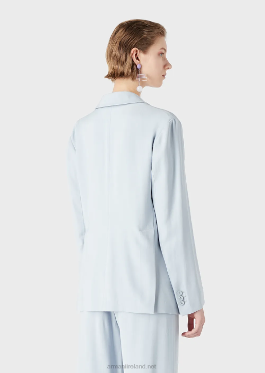 Women 086V28 Single-Breasted Jacket In Fluid Gabardine Armani Azure