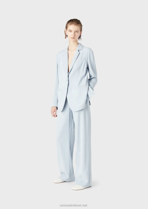 Women 086V28 Single-Breasted Jacket In Fluid Gabardine Armani Azure