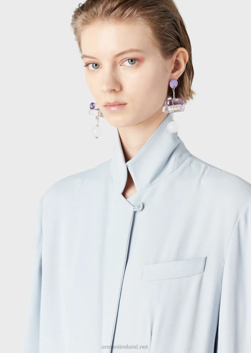 Women 086V28 Single-Breasted Jacket In Fluid Gabardine Armani Azure