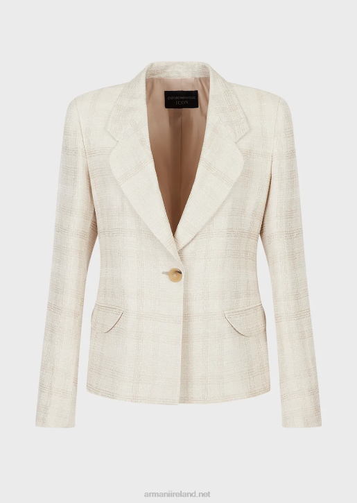 Women 086V29 Lapel Jacket In Prince Of Wales Check Linen Blend Armani Plaid