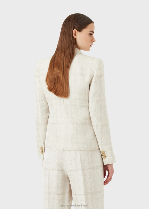 Women 086V29 Lapel Jacket In Prince Of Wales Check Linen Blend Armani Plaid