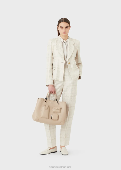 Women 086V29 Lapel Jacket In Prince Of Wales Check Linen Blend Armani Plaid