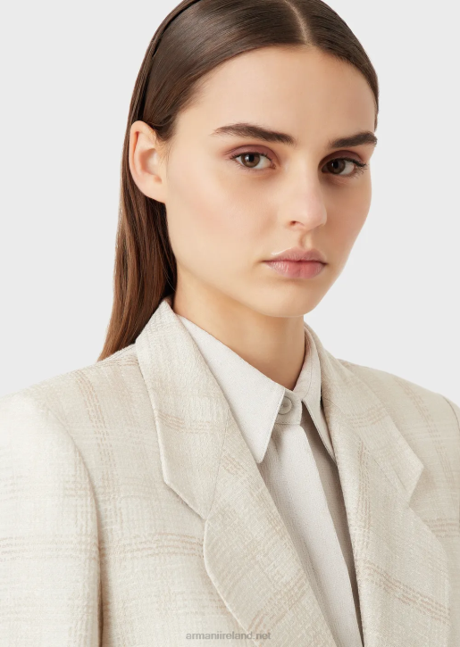 Women 086V29 Lapel Jacket In Prince Of Wales Check Linen Blend Armani Plaid
