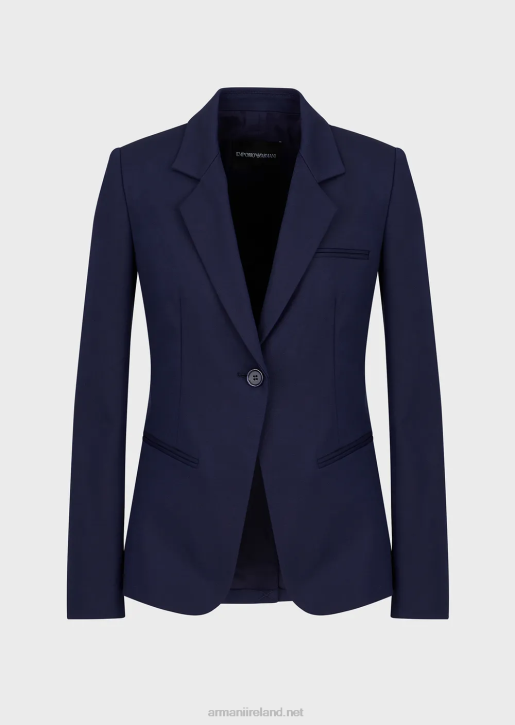 Women 086V30 Single-Breasted Jacket In Stretch Couture Cotton Armani Navy Blue