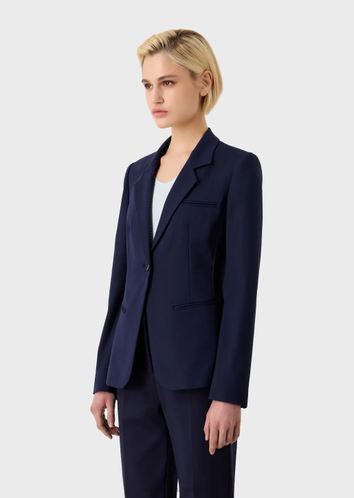 Women 086V30 Single-Breasted Jacket In Stretch Couture Cotton Armani Navy Blue