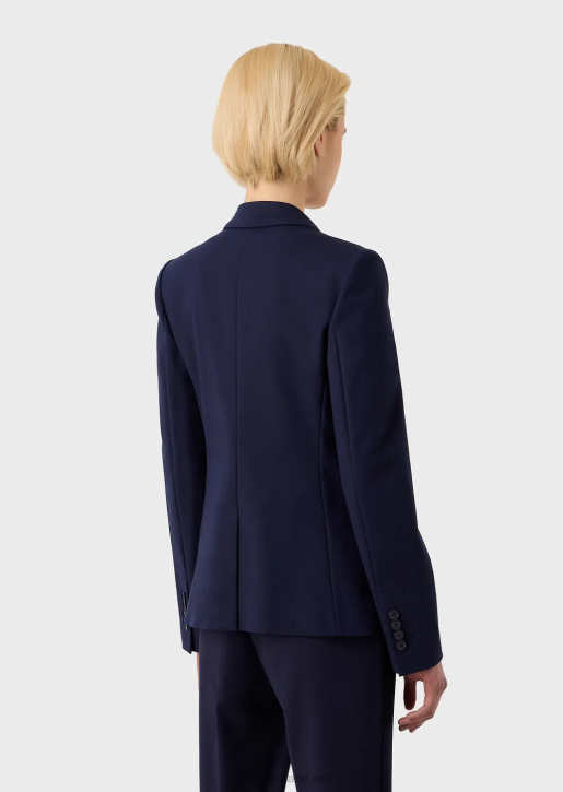 Women 086V30 Single-Breasted Jacket In Stretch Couture Cotton Armani Navy Blue