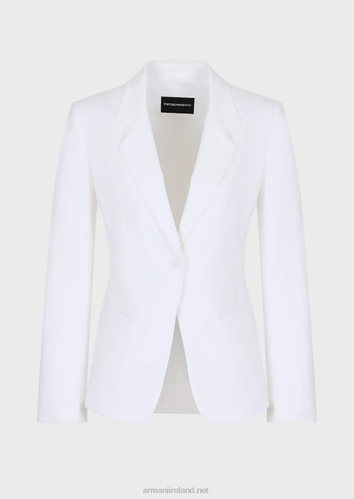 Women 086V31 Single-Breasted Jacket In Stretch Couture Cotton Armani White