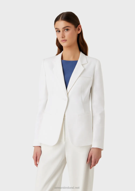 Women 086V31 Single-Breasted Jacket In Stretch Couture Cotton Armani White