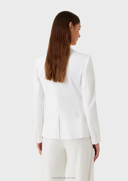 Women 086V31 Single-Breasted Jacket In Stretch Couture Cotton Armani White