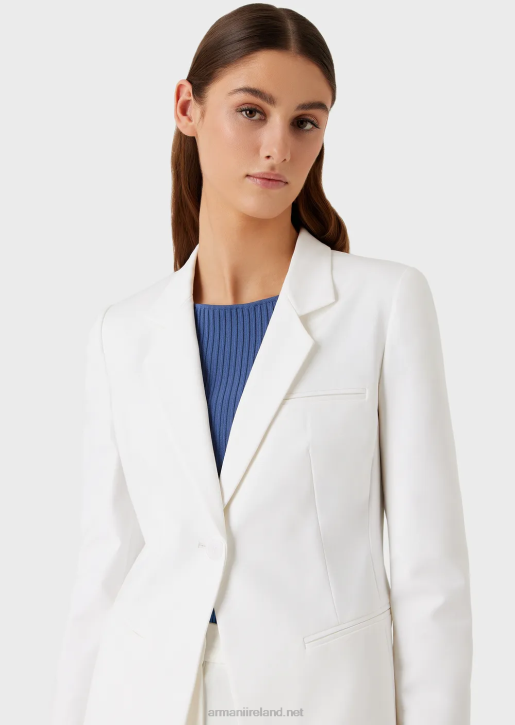 Women 086V31 Single-Breasted Jacket In Stretch Couture Cotton Armani White