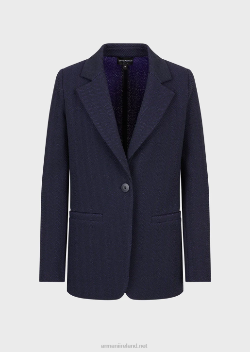 Women 086V36 Single-Breasted Jacket In Herringbone Jacquard Jersey Armani Purple