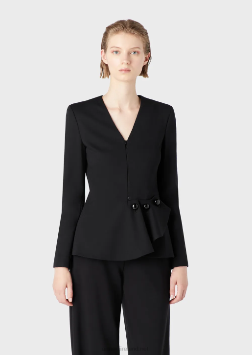 Women 086V37 Zip-Up Jacket With Ruffle Detail In Milano-Stitch Fabric Armani Black