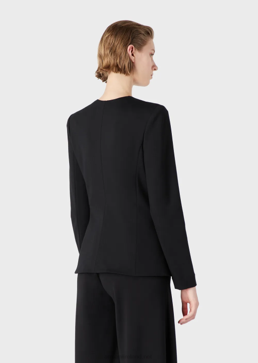 Women 086V37 Zip-Up Jacket With Ruffle Detail In Milano-Stitch Fabric Armani Black
