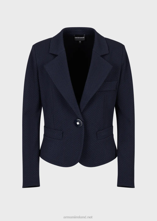 Women 086V39 Single-Breasted Jacket In Jersey With 3D Embossed Motif Armani Navy Blue