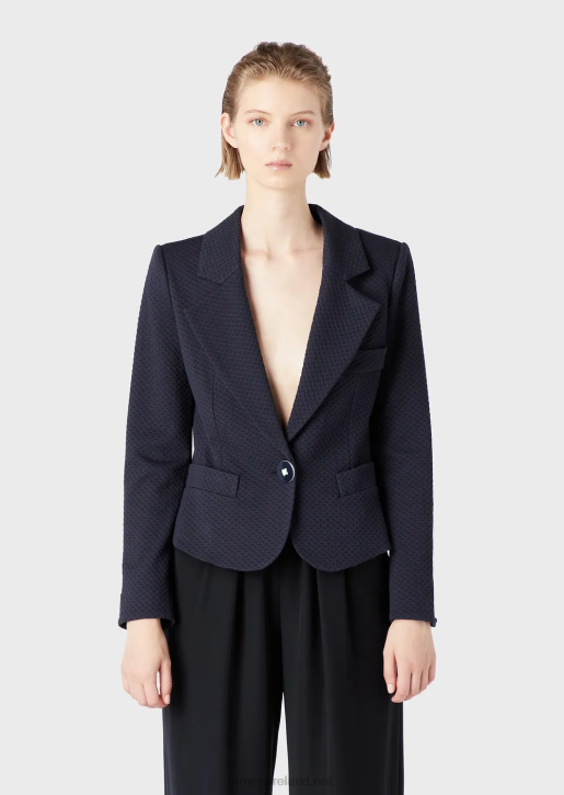 Women 086V39 Single-Breasted Jacket In Jersey With 3D Embossed Motif Armani Navy Blue