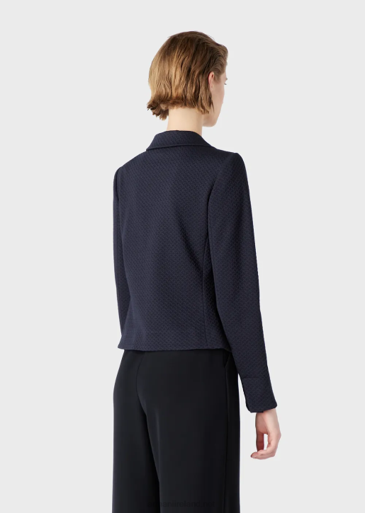 Women 086V39 Single-Breasted Jacket In Jersey With 3D Embossed Motif Armani Navy Blue