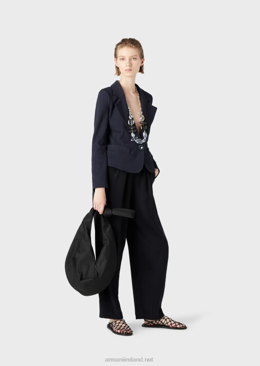 Women 086V39 Single-Breasted Jacket In Jersey With 3D Embossed Motif Armani Navy Blue