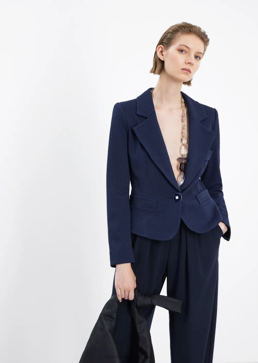 Women 086V39 Single-Breasted Jacket In Jersey With 3D Embossed Motif Armani Navy Blue