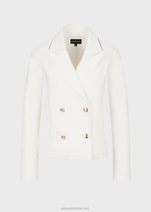 Women 086V44 Double-Breasted Jacket In Bull Fabric With Piping Armani White