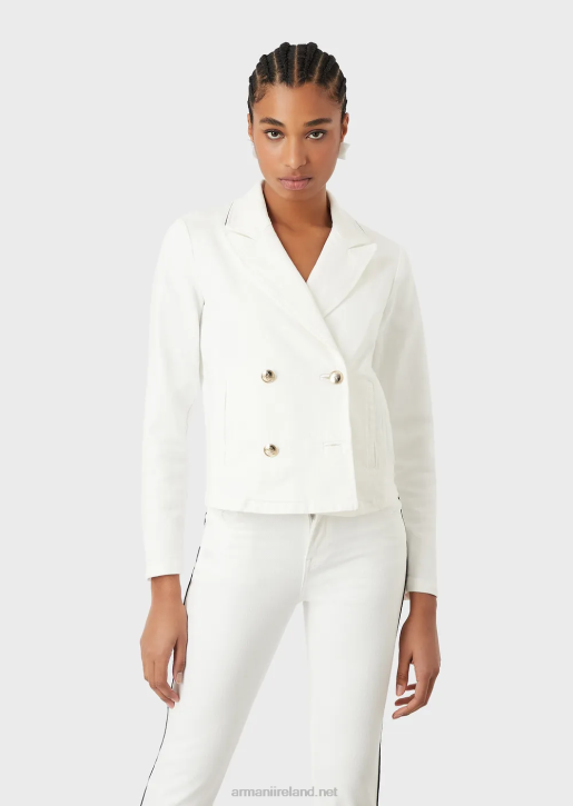 Women 086V44 Double-Breasted Jacket In Bull Fabric With Piping Armani White