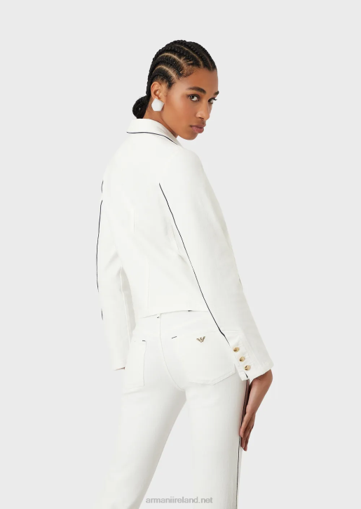 Women 086V44 Double-Breasted Jacket In Bull Fabric With Piping Armani White