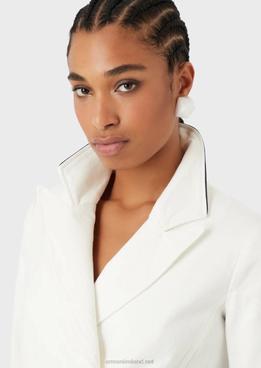 Women 086V44 Double-Breasted Jacket In Bull Fabric With Piping Armani White