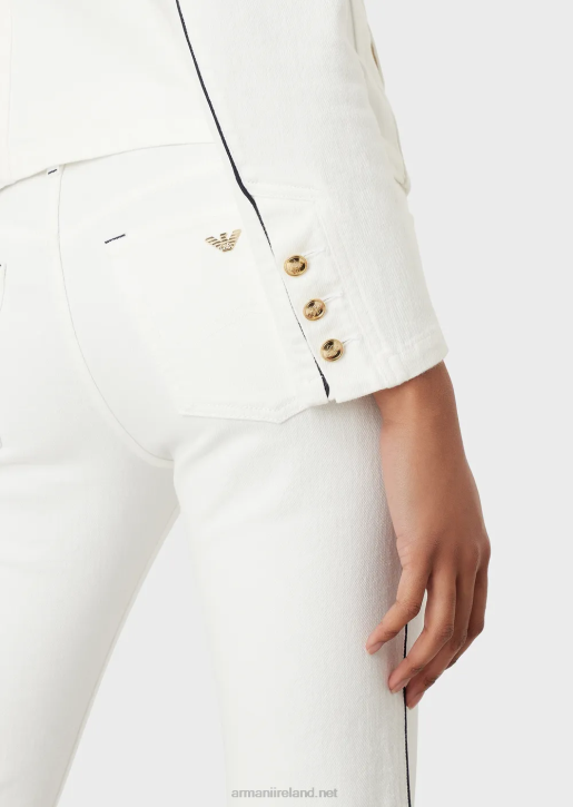 Women 086V44 Double-Breasted Jacket In Bull Fabric With Piping Armani White
