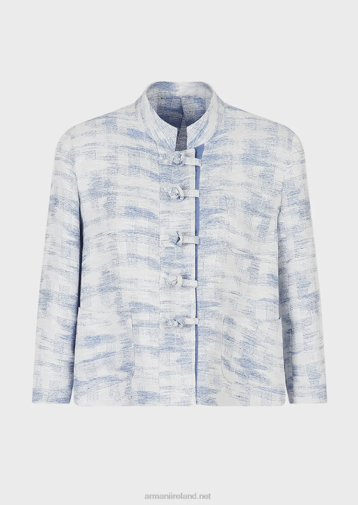 Women 086V47 Jacket With Guru Collar And Toggles In A Gradient Jacquard Linen Blend Armani