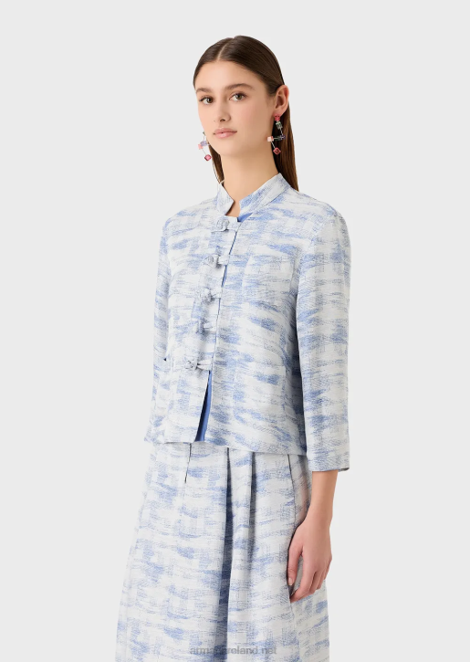 Women 086V47 Jacket With Guru Collar And Toggles In A Gradient Jacquard Linen Blend Armani