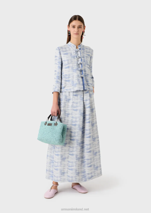 Women 086V47 Jacket With Guru Collar And Toggles In A Gradient Jacquard Linen Blend Armani