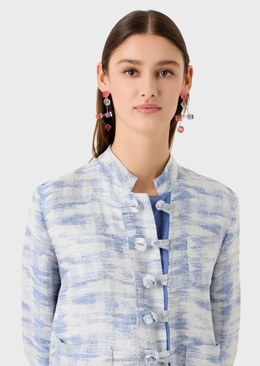 Women 086V47 Jacket With Guru Collar And Toggles In A Gradient Jacquard Linen Blend Armani