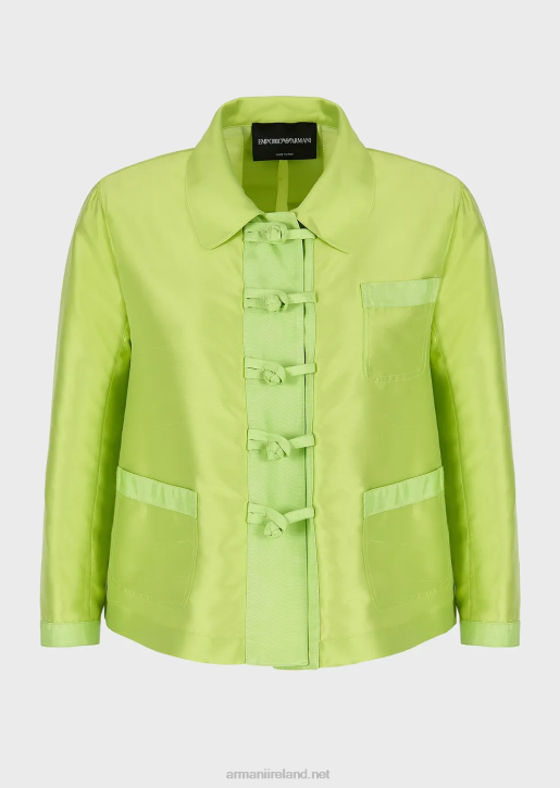 Women 086V48 Silk-Blend Shantung Bolero With 3/4 Sleeves And Toggles Armani Lime Green